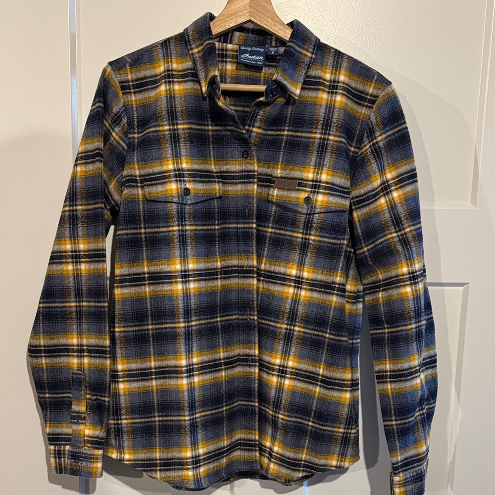 Indian Women’s Navy and Yellow Plaid Button-Down Shirt